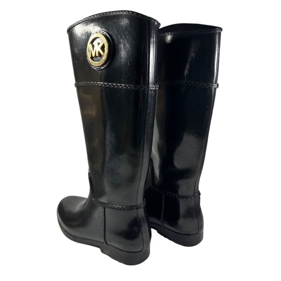 Michael Kors Black Tall Shiny Rain Boots Size 7 Capsule Preppy Academia - Picture 3 of 10